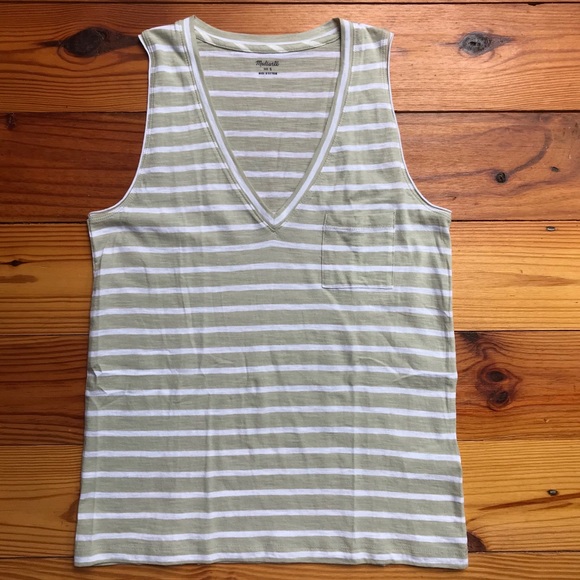 Madewell Green White Striped Tank Top, NWOT, S - Picture 2 of 11